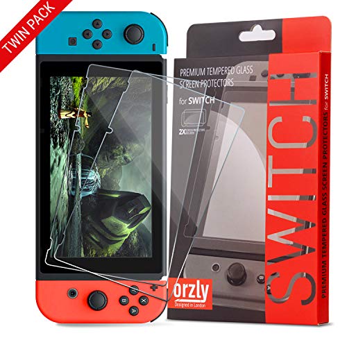 Orzly Glass Screen Protectors Compatible with Nintendo Switch - Premium Tempered Glass Screen Protector Twin Pack [2X Screen Guards - 0.24mm] for 6.2 Inch Tablet Screen on Nintendo Switch Console - Image 1