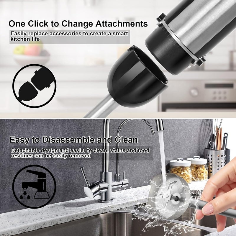 NIUB Immersion Hand Blender,1000W Handheld Kitchen Gadget Stick Blender, 4 in 1 Stick Blender Set with 4 Stainless Steel Blades, Whisk and Frother for Soup, Baby Food and Smoothies - Image 5
