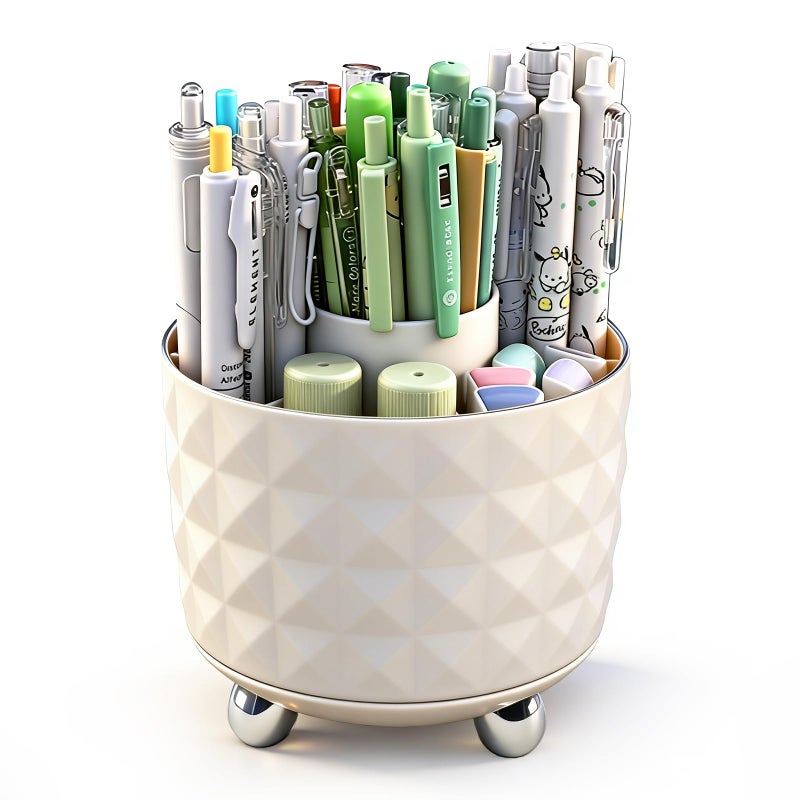 GOTOBA 360Â° Rotating Pencil Holder for Desk, Makeup Brush Holder with 6 Slots, Desk Organizer for Writing Utensil, Office and School Supplies (Milky White) - Image 1