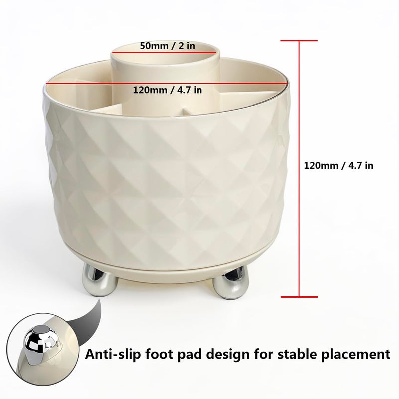 GOTOBA 360Â° Rotating Pencil Holder for Desk, Makeup Brush Holder with 6 Slots, Desk Organizer for Writing Utensil, Office and School Supplies (Milky White) - Image 4
