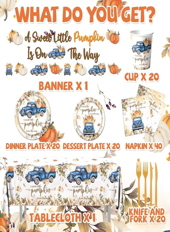 Dydamud Little Pumpkin Baby Shower Decorations, 142pcs A Sweet Little Pumpkin Is On The Way Banner Pumpkin Plates and Napkins Boy Blue Truck Boho Thanksgiving Fall Gender Reveal Baby Shower Party Supplies - Image 5