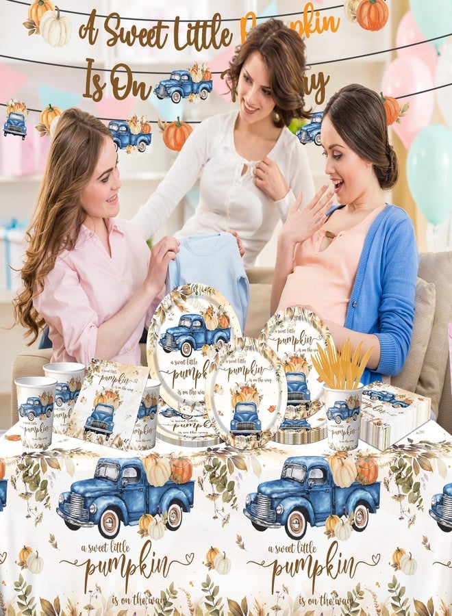 Dydamud Little Pumpkin Baby Shower Decorations, 142pcs A Sweet Little Pumpkin Is On The Way Banner Pumpkin Plates and Napkins Boy Blue Truck Boho Thanksgiving Fall Gender Reveal Baby Shower Party Supplies - Image 3