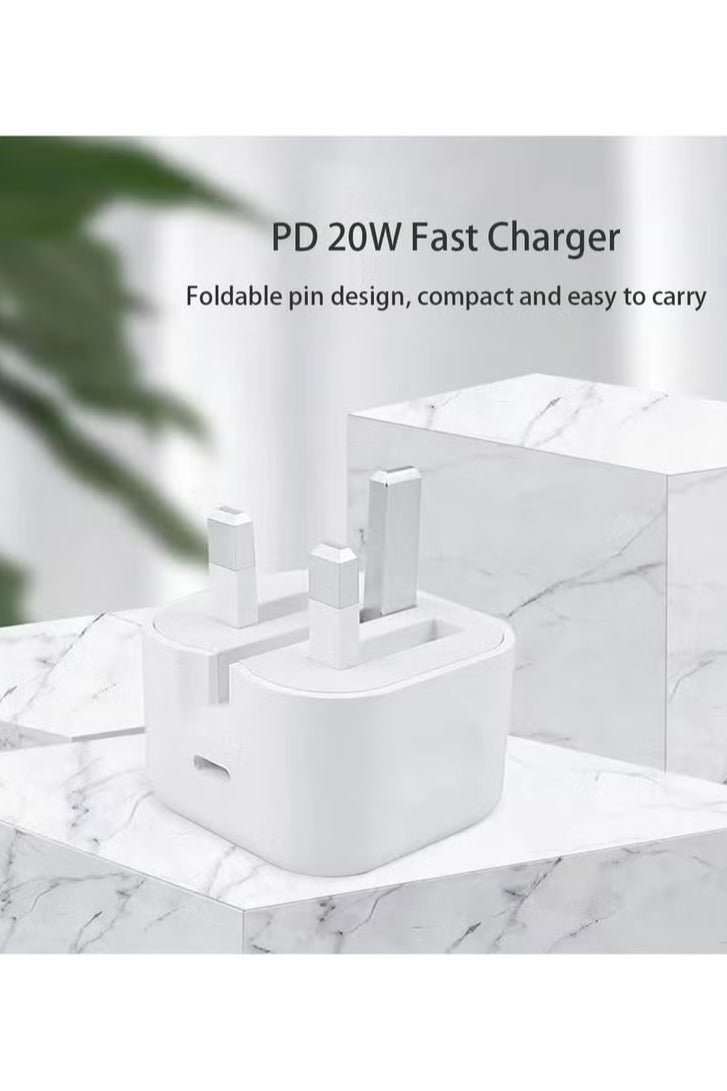 Trendify 20W USB-C Fast Charger for iPhone – 3-Pin Wall Power Adapter Compatible with iPhone 15, 14, 14 Pro, 14 Pro Max, 13, 12, 11, SE 2020, XR, XS Max, X & iPad – White USB-C Wall Charger Plug  - Image 5