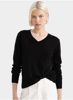 DeFacto Plain V Neck Relaxed Fit Sweater by Styli  - Image 1
