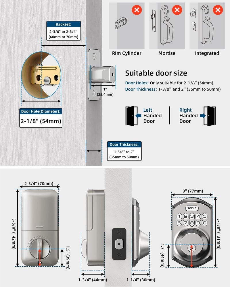 TEEHO TE001 Keyless Entry Door Lock with Keypad - Smart Deadbolt Lock for Front Door with 2 Keys - Auto Lock - Easy Installation - Satin Nickel - Image 5