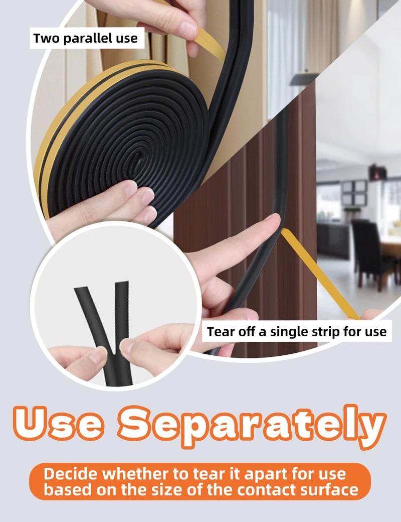 CHENYA 32.8 Ft Weather Stripping Door Seal Strip,Self Adhesive Door Soundproofing D Shaped Weatherstripping for Door Frame/Window,Black,3/8" W × 1/4" T - Image 2