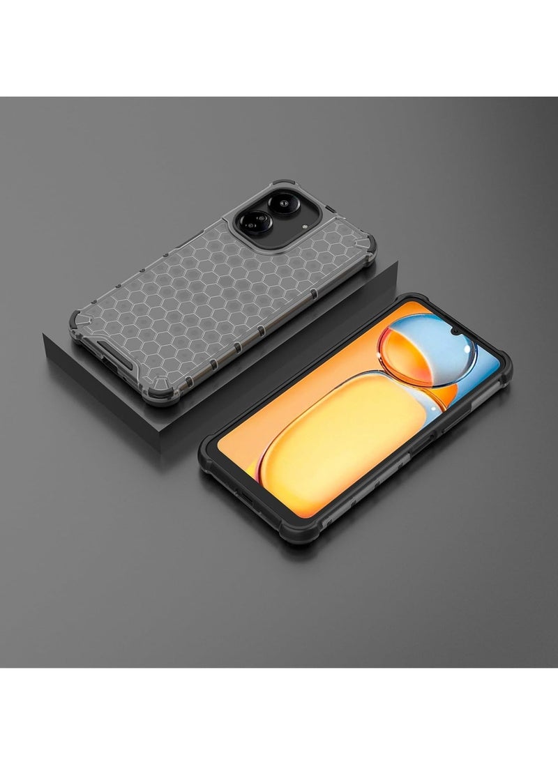 متوافق مع حافظة شفافة لهاتف Redmi 13C 4G غير أصلية، غير صفراء مضادة للخدش وخلفية نحيفة مقاومة للصدمات على شكل قرص العسل لهاتف Xiaomi Redmi 13C 4G أبيض شفاف (أسود)