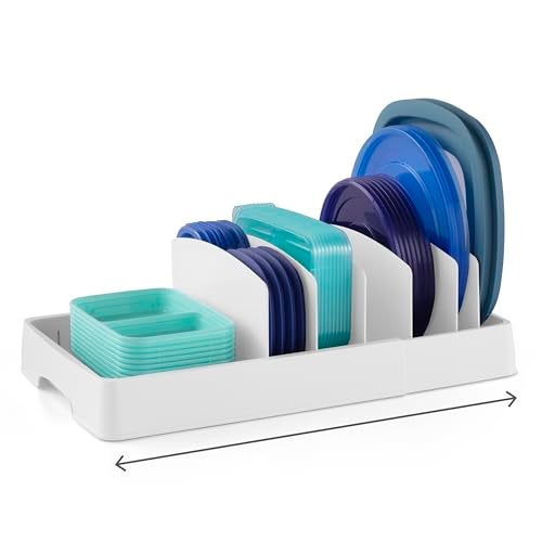 YouCopia StoraLid Food Container Lid Organizer, Expandable with Tall Dividers, White - Image 1