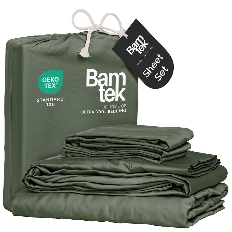 Bamtek 100% Viscose from Bamboo Sheets Queen Size, Super Soft Bedding Set, 4PC Cooling Sheets for Hot Sleepers, Vegan Silk Moisture Wicking, Organically Grown Bedsheet, Moss - 60" x 80" - Image 1