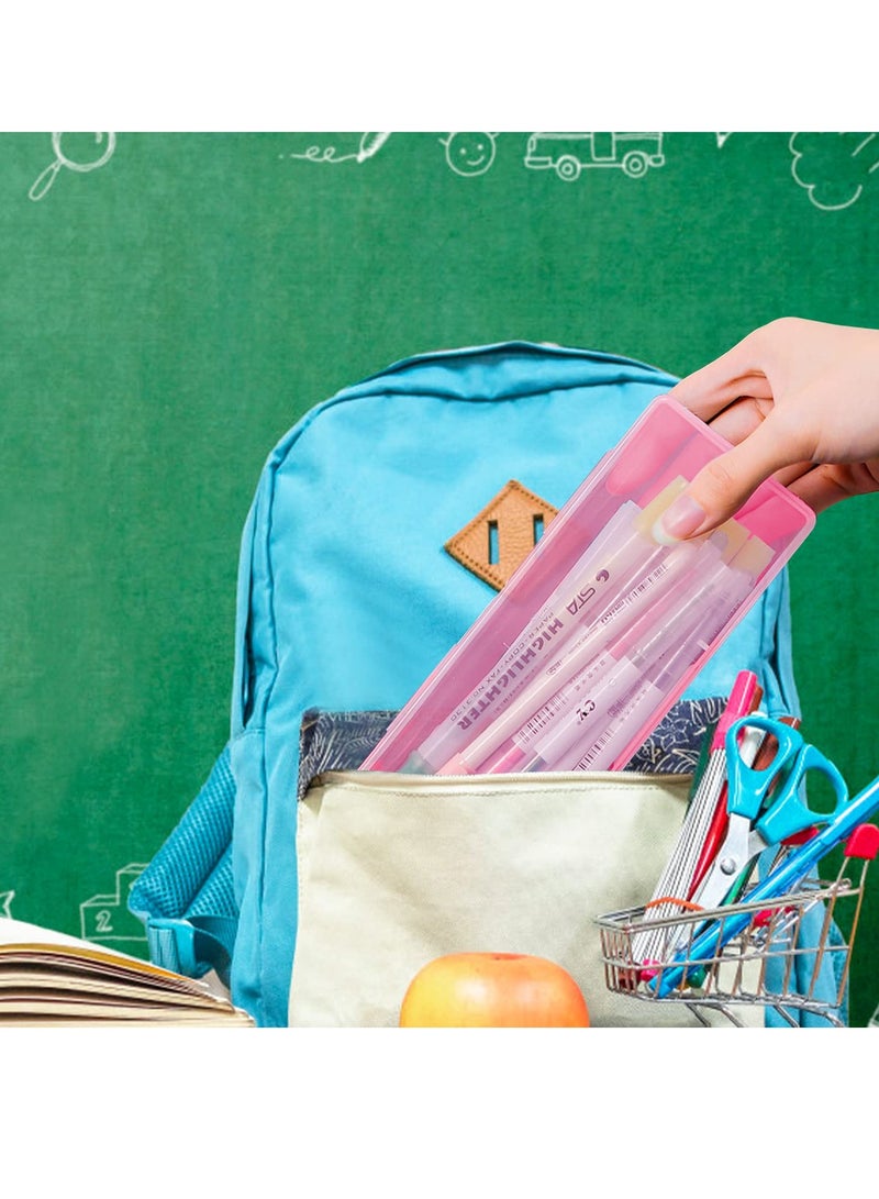 SOLARAE Clear Pencil Box,12 Pack Large Capacity Pencil Box, Office Supplies Storage Organizer Box, Brush Painting Pencils Storage Box Watercolor Pen Container Drawing Tools (Pink) - Image 3