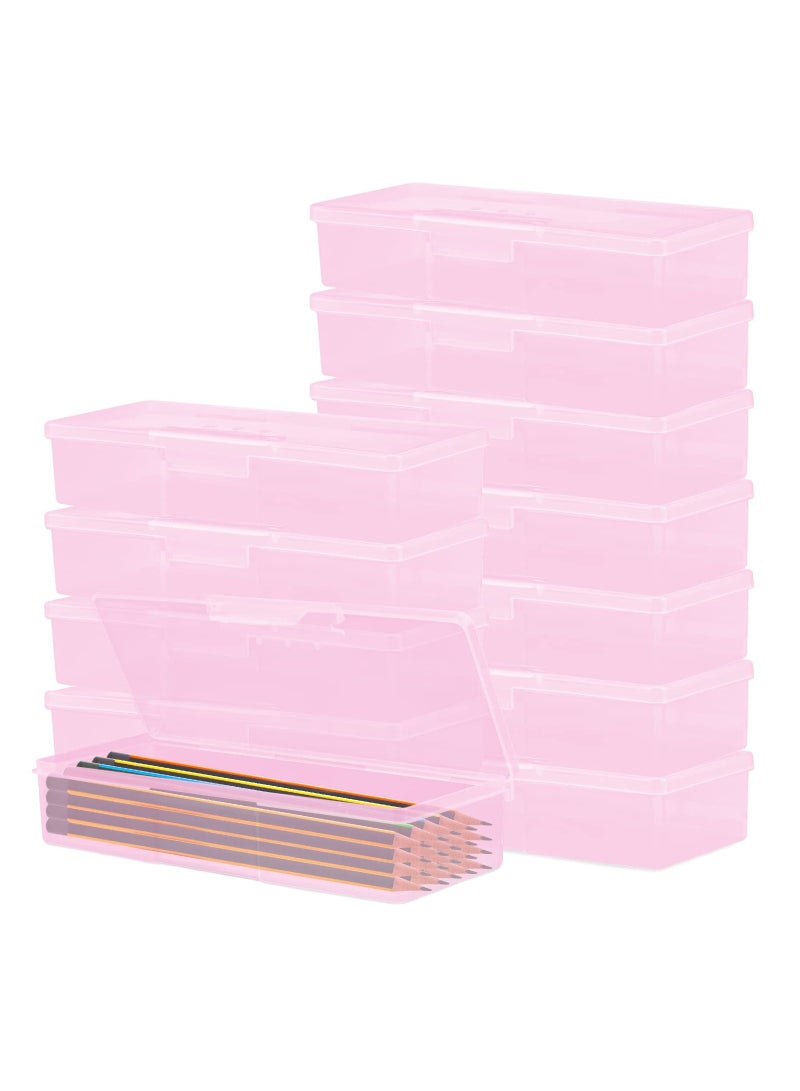 SOLARAE Clear Pencil Box,12 Pack Large Capacity Pencil Box, Office Supplies Storage Organizer Box, Brush Painting Pencils Storage Box Watercolor Pen Container Drawing Tools (Pink) - Image 1