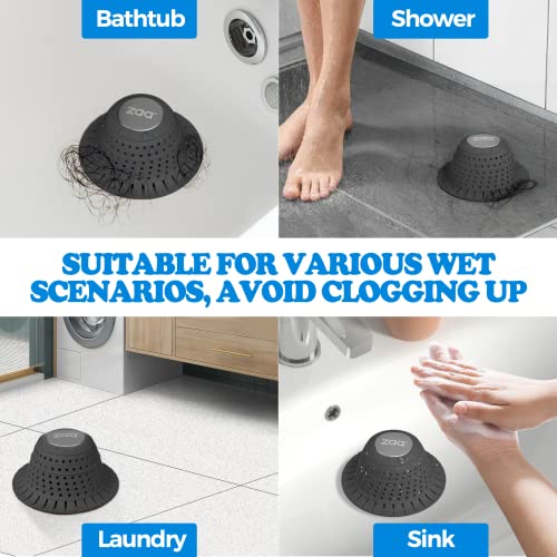 zaa Bathtub Drain Hair Catcher, Silicone Collapsible 1 Pack Drain Protector for Pop-Up and Regular Drains of Shower,Tub, Bathroom, Sink, Charcoal Black - Image 2
