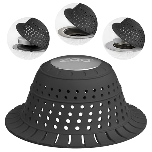 zaa Bathtub Drain Hair Catcher, Silicone Collapsible 1 Pack Drain Protector for Pop-Up and Regular Drains of Shower,Tub, Bathroom, Sink, Charcoal Black - Image 1
