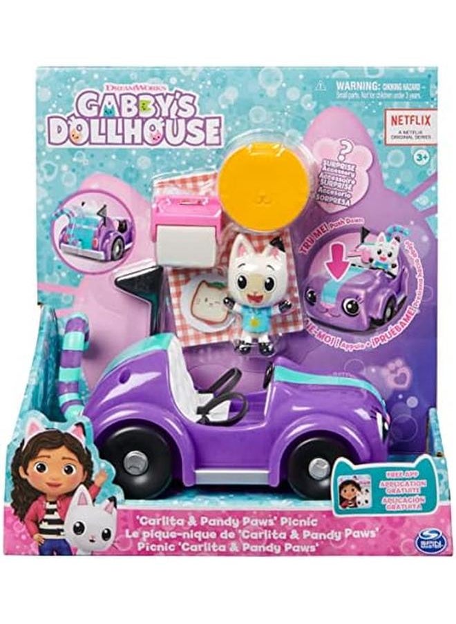 Gabby's Dollhouse - سيارة كارليتا 6062145 مع مجسم باندي باوز القابل للجمع و2 ملحقات ألعاب للأطفال للأعمار من 3 سنوات فما فوق - Image 1