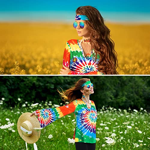 Jiuguva 17pcs 60s 70s Outfits for Women Hippie Costume Set Disco Outfit (Stylish Style,X-Large) - Image 5
