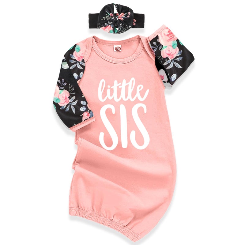 AMAWMW Newborn Baby Girl Little Sister Sleeper Gown Stripe Long Sleeve Nightgown Pajamas Gifts Stuff Essential Outfit - Image 1
