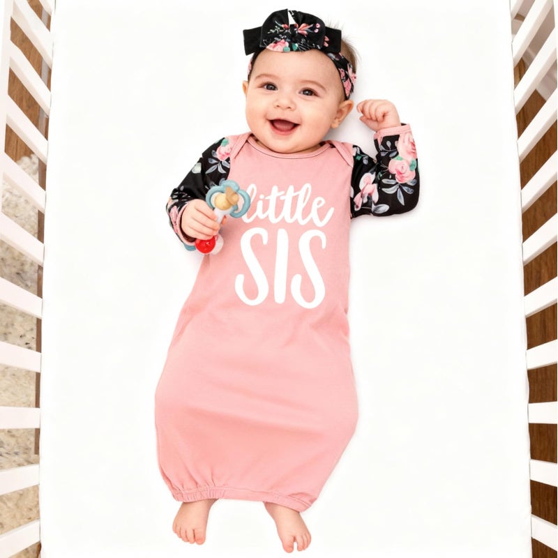 AMAWMW Newborn Baby Girl Little Sister Sleeper Gown Stripe Long Sleeve Nightgown Pajamas Gifts Stuff Essential Outfit - Image 4