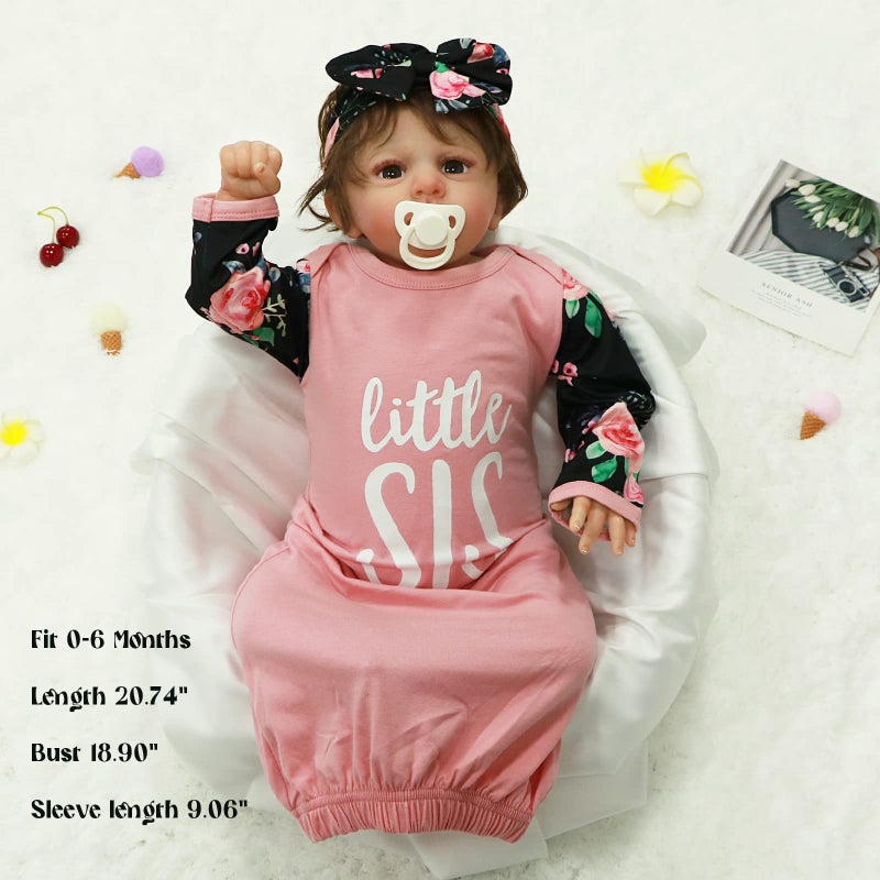AMAWMW Newborn Baby Girl Little Sister Sleeper Gown Stripe Long Sleeve Nightgown Pajamas Gifts Stuff Essential Outfit - Image 5