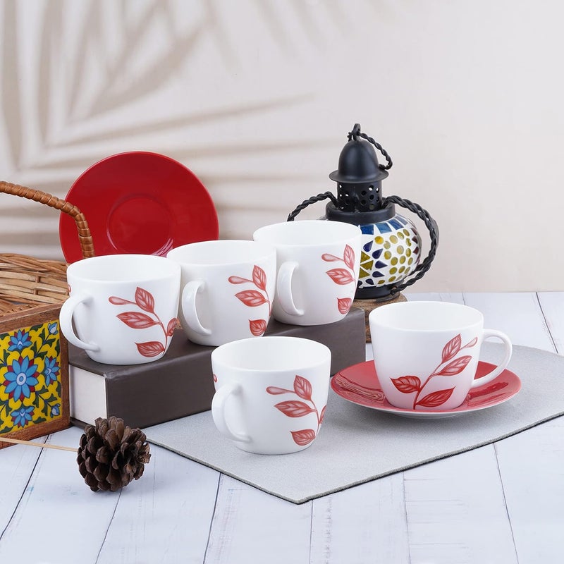 Dandy lines England by DATA Dandy Lines Royal Cups and Saucers in Red Leaves Paradise 50009 Pack of 12 - Image 1