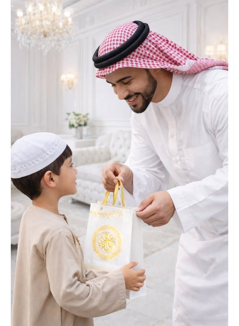 Trendiva Eid Mubarak Gift Bags Pack of 12 – White & Gold Islamic Gift Bags with Strong Handles | Ramadan & Eid Party Favor Bags for Sweets, Gifts, Chocolates & Decorations - Image 3