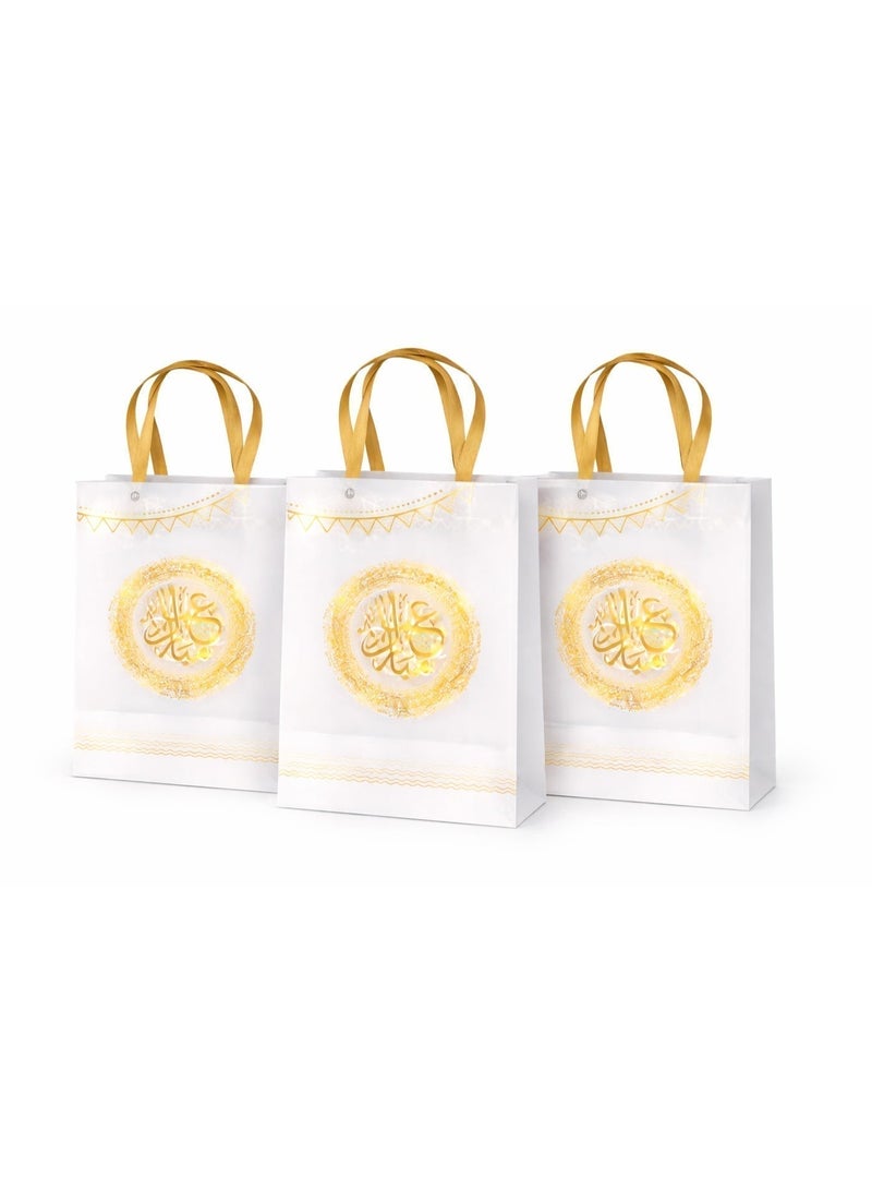 Trendiva Eid Mubarak Gift Bags Pack of 12 – White & Gold Islamic Gift Bags with Strong Handles | Ramadan & Eid Party Favor Bags for Sweets, Gifts, Chocolates & Decorations - Image 2