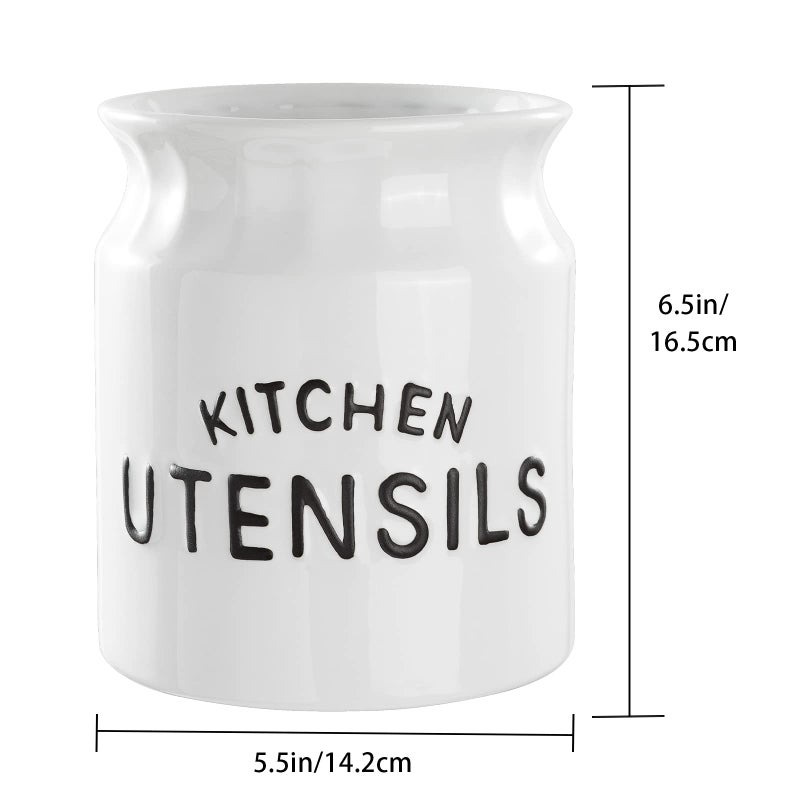Karisky Utensil Holder, Ceramic Farmhouse Kitchen Utensil Holder for Kitchen Counter, 6.5" Large Cooking Utensil Crock for Countertop, White - Image 4