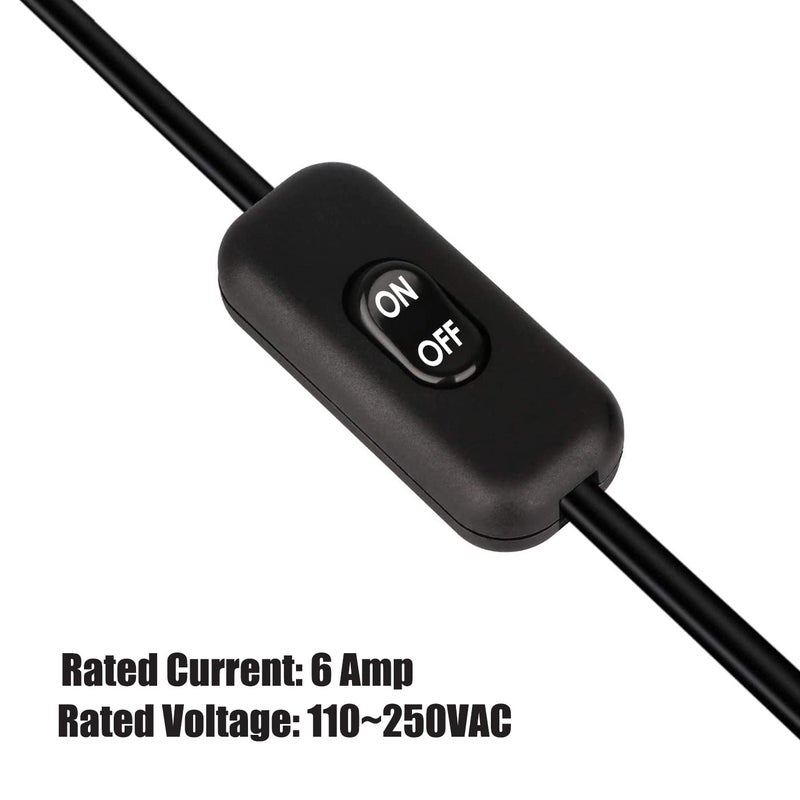 PLUSPOE Inline Cord Switch 2 Pack, AC 250V 6A On/Off Lamp Control Appliance Switch Rocker for Table Lamp Desk Bed LED Lights, Black - Image 3
