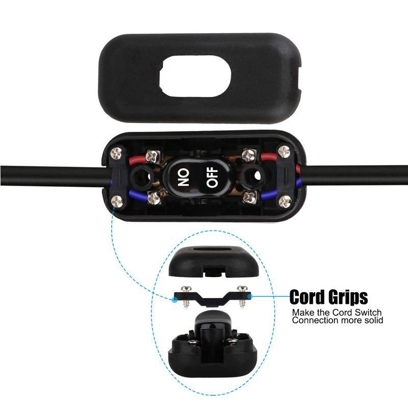 PLUSPOE Inline Cord Switch 2 Pack, AC 250V 6A On/Off Lamp Control Appliance Switch Rocker for Table Lamp Desk Bed LED Lights, Black - Image 2