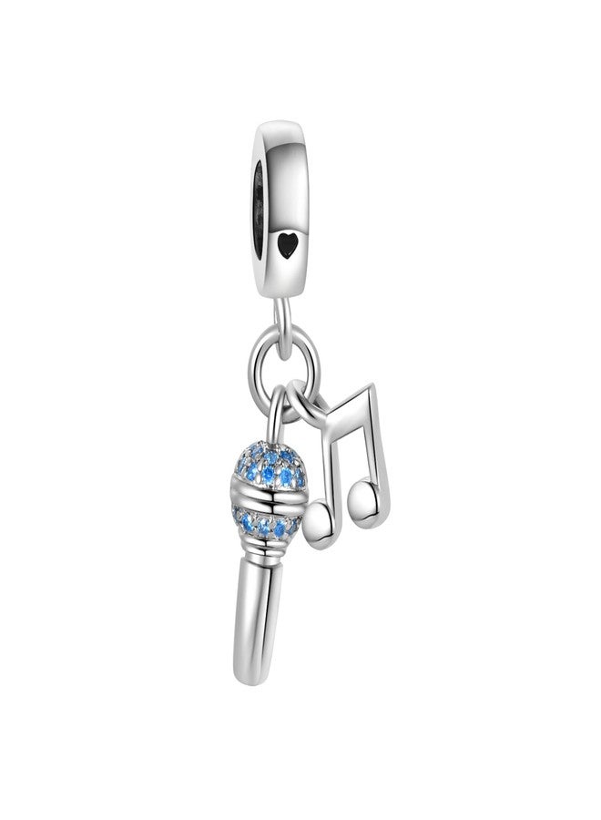 MiiFort Blue Singing Microphone Music Note Dangle Charm fits Pandora Charms Bracelets Christmas Birthday Jewelry Gift for Women Daughter Sister Niece Granddaughter - Image 1