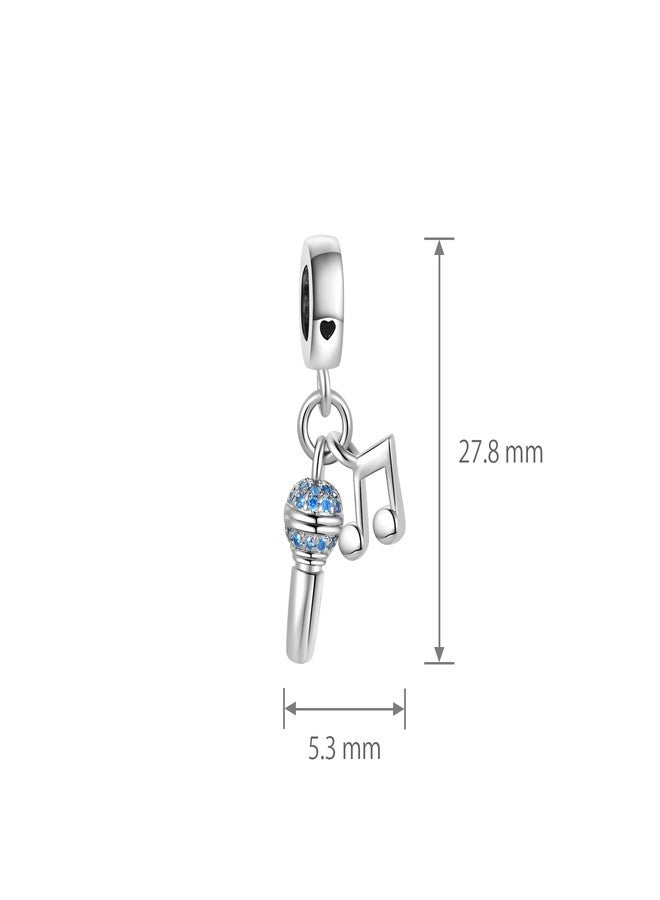 MiiFort Blue Singing Microphone Music Note Dangle Charm fits Pandora Charms Bracelets Christmas Birthday Jewelry Gift for Women Daughter Sister Niece Granddaughter - Image 3