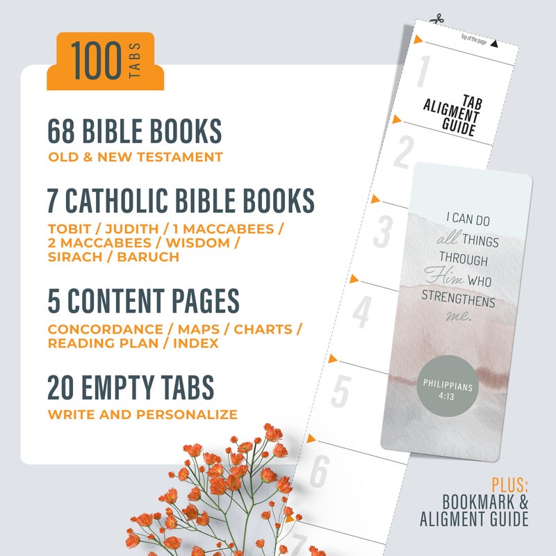 OFFILICIOUS Boho Bible Book Tabs â€“ 100 Soft-Touch, Laminated Bible Tabs for Holy Bible â€“ Durable Tabs for Bible â€“ Protestant & Catholic Bible Tabs Large Print â€“ Bible Tabs for Women - Image 2