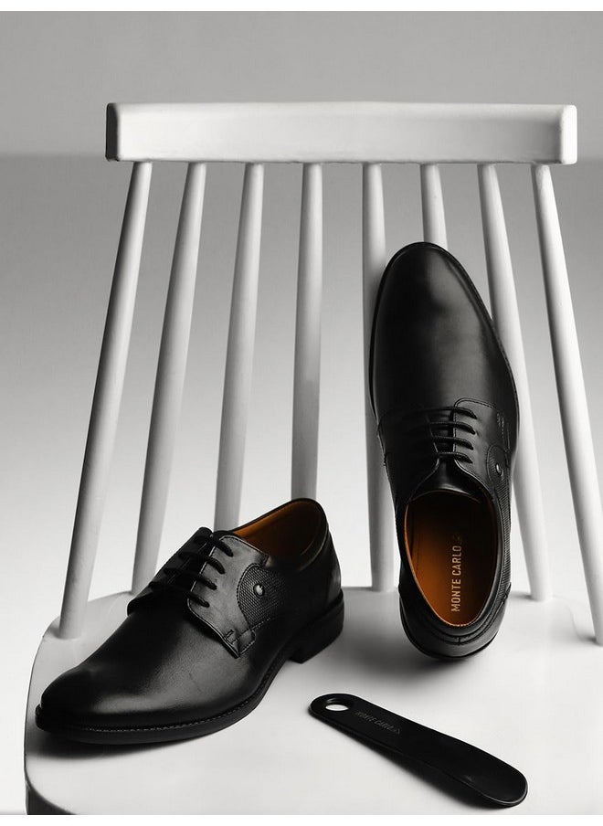 Monte Carlo - Monte Carlo Mens Black Solid Lace Up Genuine Leather Derby Shoes (201802FW-1-7) - Image 1