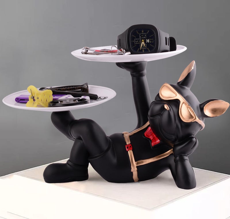 zart Dog Showpiece For Home Decor Fantasy Showpiece 2Tray(Resin, Black) - Image 1