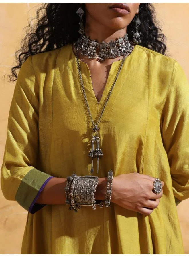 trueBrowns trueBrowns Lime Muslin Silk Flared Kurta Co-ord Set