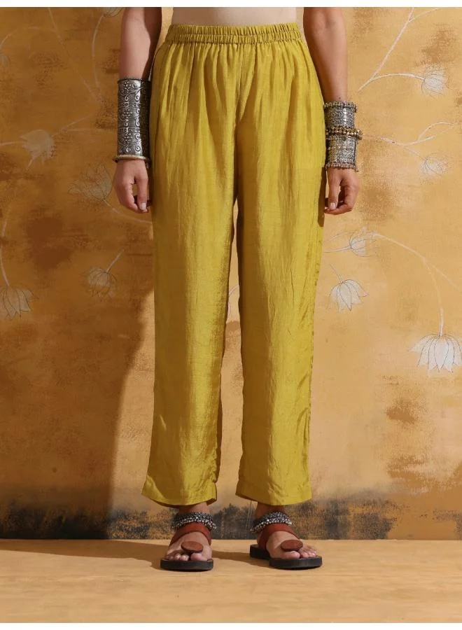 trueBrowns trueBrowns Lime Muslin Silk Flared Kurta Co-ord Set