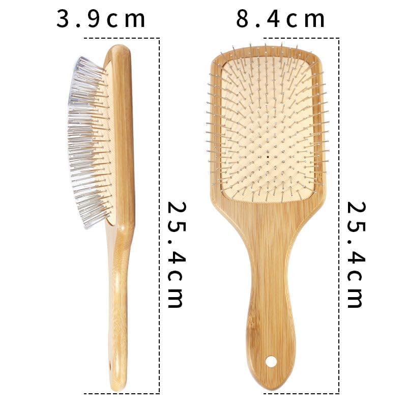 LUVINA Bamboo Hair Brush with Steel bristles, Wooden hair brush for Women & Men Natural Wood Comb for Massaging Scalp, Paddle Hair Brush for Women (Bamboo Square Steel Bristles) - Image 4