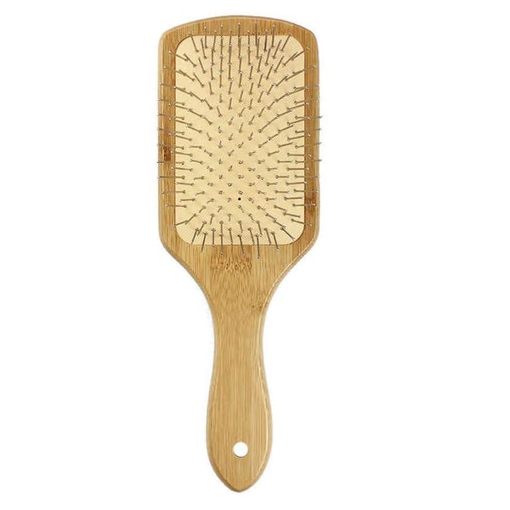 LUVINA Bamboo Hair Brush with Steel bristles, Wooden hair brush for Women & Men Natural Wood Comb for Massaging Scalp, Paddle Hair Brush for Women (Bamboo Square Steel Bristles) - Image 1