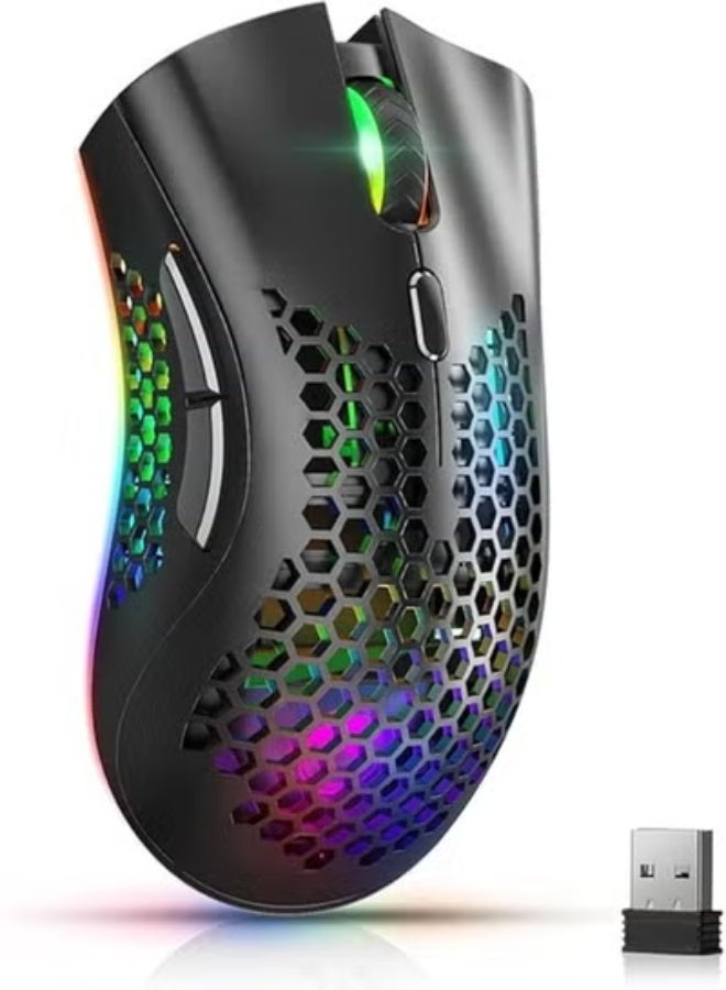 Wireless Gaming Mouse - Honeycomb Lightweight Design with RGB Lights - Ergonomic Mouse for Laptop & PC - Image 1