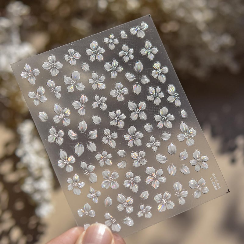 juggssa Flower Nail Art Stickers Decals White Flower Nail Stickers 1PCS Exquisite Shiny Shell Light Crystal Flowers Nail Decals Jelly Flowers Stickers for Nails Spring Summer DIY Manicure Nail Art Decorations - Image 4