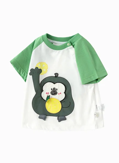 Balabala Baby Unisex Round v-neck short-sleeved T-shirt