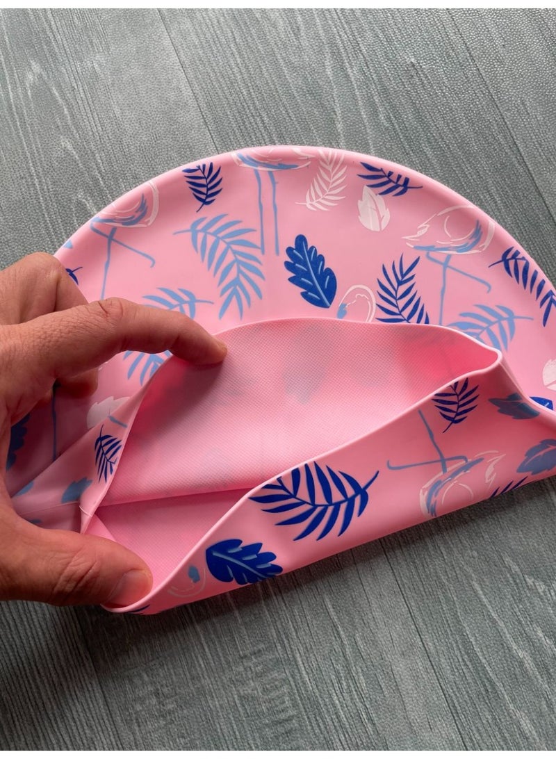 بونيه سباحة سيليكون بتصميم فلامنجو وأوراق – لون وردي - Image 4