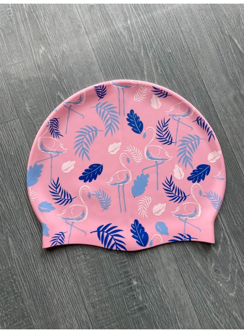 بونيه سباحة سيليكون بتصميم فلامنجو وأوراق – لون وردي - Image 1