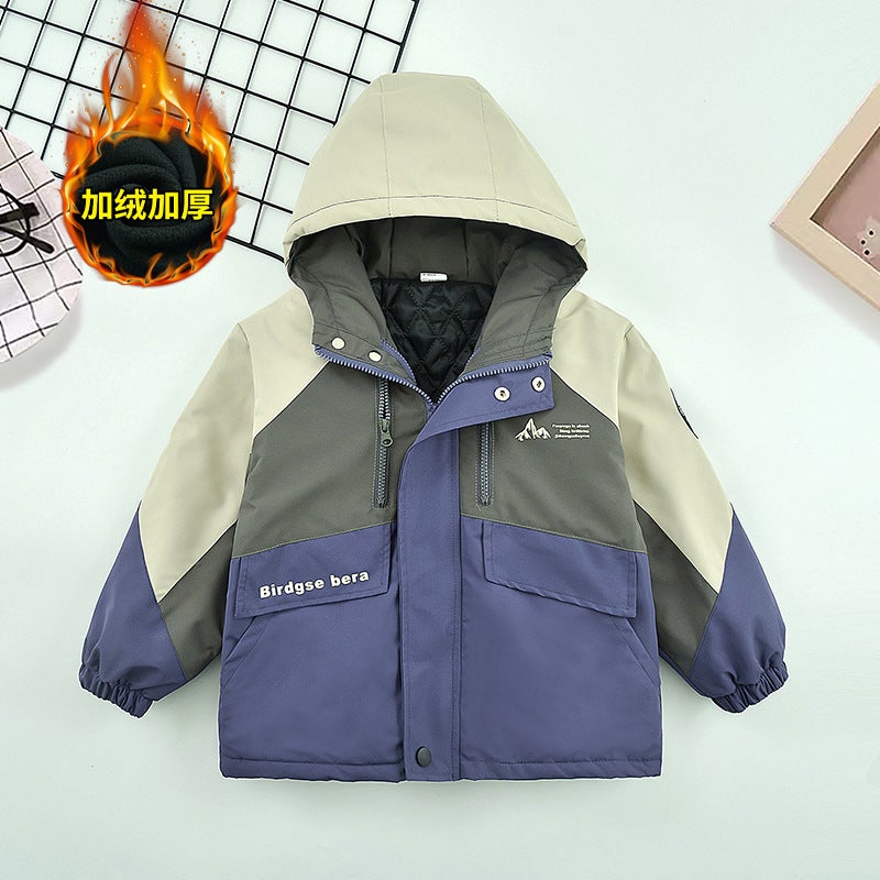 Boys' Thickened Cotton Outdoor Jacket – Windproof Rainproof Top for Middle School Children - Image 3
