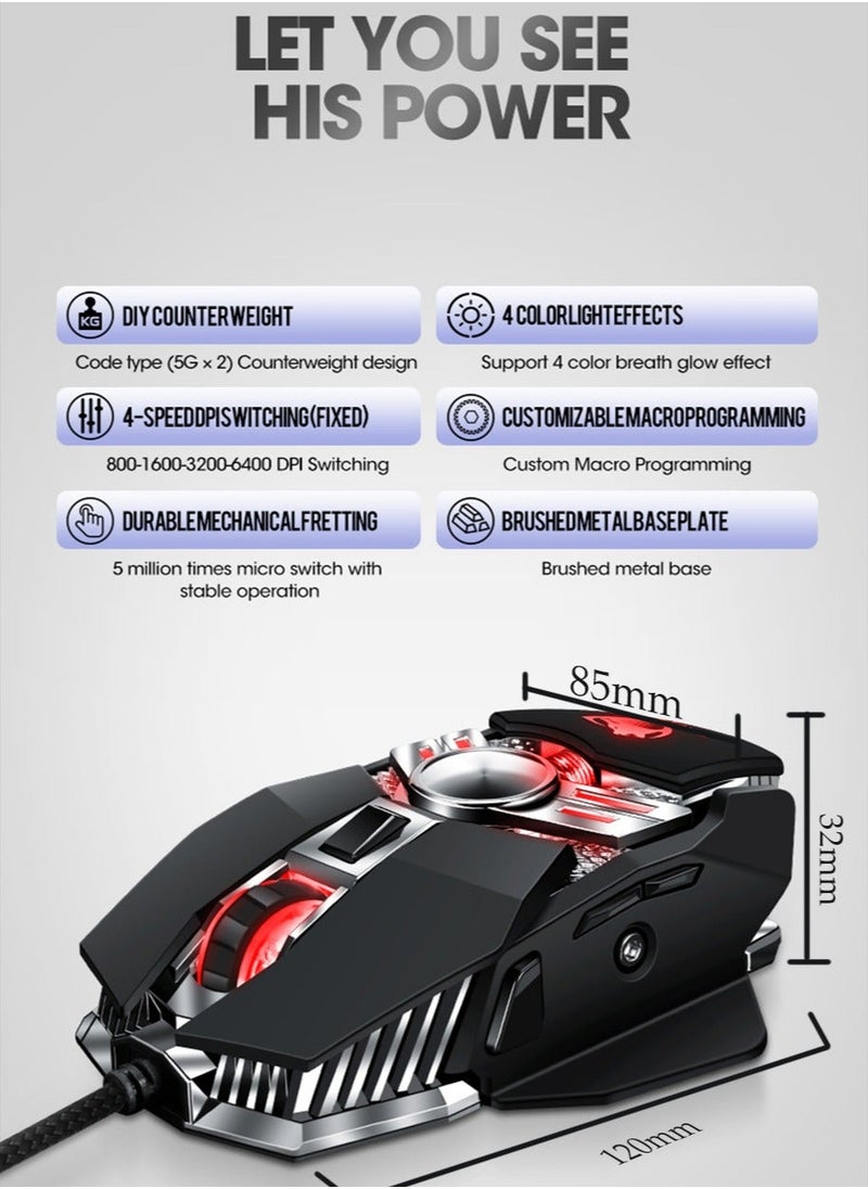 T-WOLF - Essential Gaming Mouse: RGB Spectrum Backlit Ergonomic Mouse - 5 Programmable Buttons - Mechanical Switches - Backlight Modes up to 6400 DPI for Windows PC Gamers - Image 1