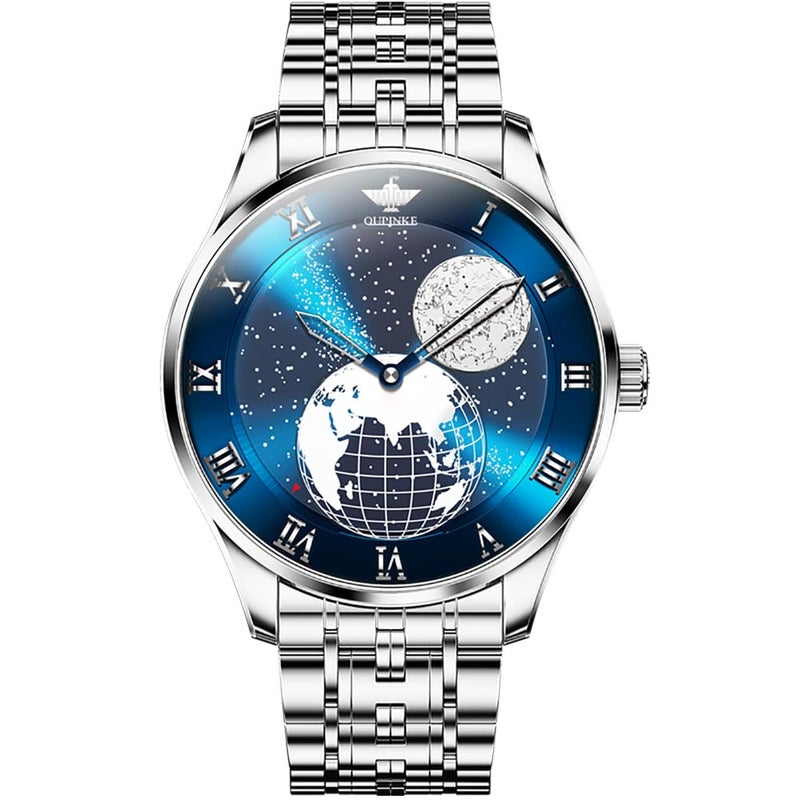 OUPINKE Men Automatic Watch Starry Sky Moon Phase Rose Gold Silver Stainless Steel SelfWinding Luxury Business Waterproof Wrist Watch - Image 2