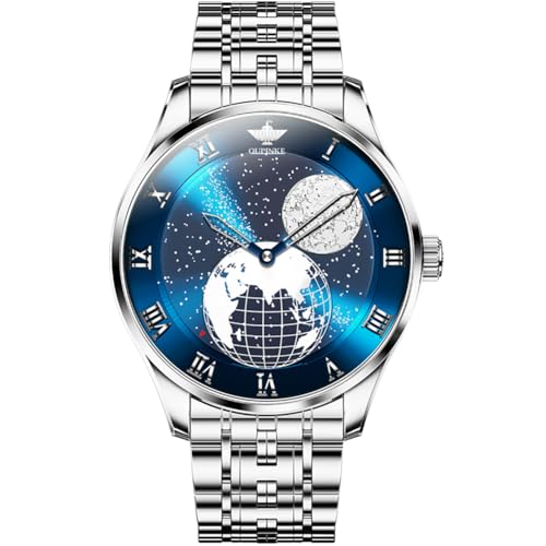 OUPINKE Men Automatic Watch Starry Sky Moon Phase Rose Gold Silver Stainless Steel SelfWinding Luxury Business Waterproof Wrist Watch - Image 1