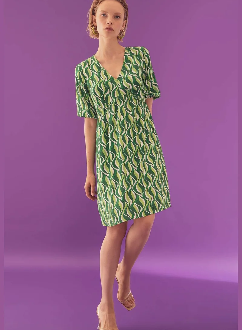 DeFacto A Cut V-Neck Short Sleeve Printed Mini Dress