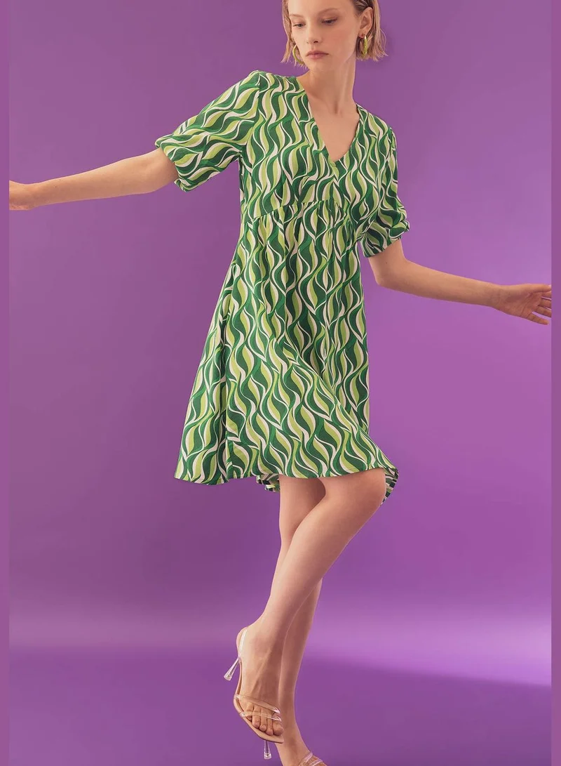 DeFacto A Cut V-Neck Short Sleeve Printed Mini Dress