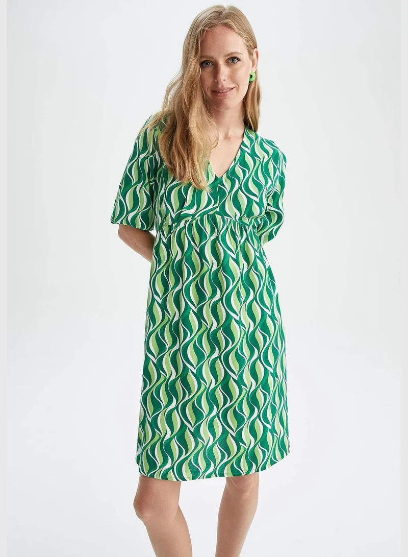 DeFacto A Cut V-Neck Short Sleeve Printed Mini Dress