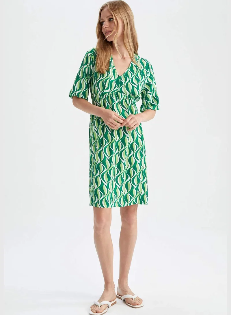 DeFacto A Cut V-Neck Short Sleeve Printed Mini Dress